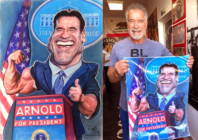 Arnold Schwarzenegger karikatúra
